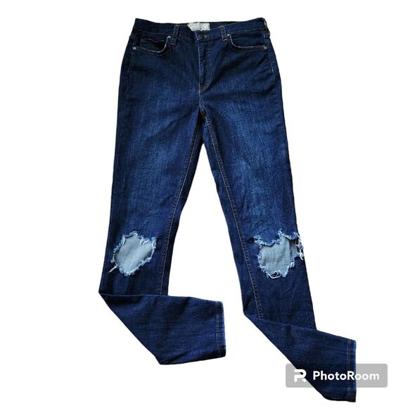 Free People Skinny Jeans Womens 30L 30x29 Mid Rise Distressed Stretch Blue - Picture 1 of 9